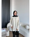 Evar Simli Kolu Düğmeli Triko Kazak - Bej