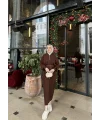 Fermuar Detaylı Triko Elbise - Acı Kahve