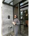 Fermuar Detaylı Triko Elbise - Gri