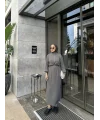 Fermuar Detaylı Triko Elbise - Gri