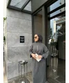 Fermuar Detaylı Triko Elbise - Gri