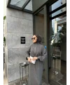 Fermuar Detaylı Triko Elbise - Gri