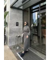 Fermuar Detaylı Triko Elbise - Gri
