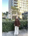 Fermuarlı Sweat Model Triko Kazak - Acı Kahve