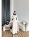 Fuş - Birit Bağlamalı Dantel Elbise - Bej