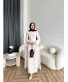 Fuş - Birit Bağlamalı Dantel Elbise - Bej