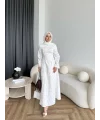 Fuş - Birit Bağlamalı Dantel Elbise - Beyaz