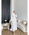 Fuş - Birit Bağlamalı Dantel Elbise - Beyaz