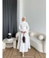 Fuş - Birit Bağlamalı Dantel Elbise - Beyaz