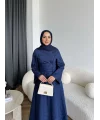 Fuş - Birit Bağlamalı Dantel Elbise - Lacivert