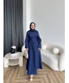 Fuş - Birit Bağlamalı Dantel Elbise - Lacivert