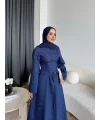 Fuş - Birit Bağlamalı Dantel Elbise - Lacivert