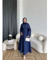 Fuş - Birit Bağlamalı Dantel Elbise - Lacivert