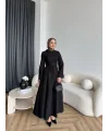 Fuş - Birit Bağlamalı Dantel Elbise - Siyah