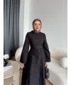 Fuş - Birit Bağlamalı Dantel Elbise - Siyah