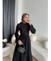 Fuş - Birit Bağlamalı Dantel Elbise - Siyah