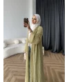 Fuş - Esra Taşlı Şal Hediye Abaya - Yağ Yeşili