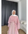 Fuş - Liya Çizgili Yaka Detay Elbise - Açık Pembe
