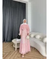 Fuş - Liya Çizgili Yaka Detay Elbise - Açık Pembe