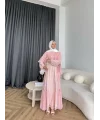 Fuş - Liya Çizgili Yaka Detay Elbise - Açık Pembe
