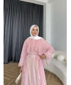 Fuş - Liya Çizgili Yaka Detay Elbise - Açık Pembe