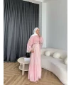 Fuş - Liya Çizgili Yaka Detay Elbise - Açık Pembe