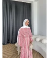Fuş - Liya Çizgili Yaka Detay Elbise - Koyu Pembe