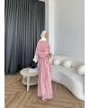 Fuş - Liya Çizgili Yaka Detay Elbise - Koyu Pembe