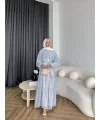 Fuş - Liya Çizgili Yaka Detay Elbise - Mavi