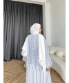 Fuş - Liya Çizgili Yaka Detay Elbise - Mavi