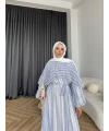 Fuş - Liya Çizgili Yaka Detay Elbise - Mavi