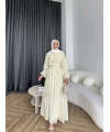 Fuş - Liya Çizgili Yaka Detay Elbise - Sarı