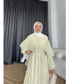 Fuş - Liya Çizgili Yaka Detay Elbise - Sarı