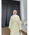 Fuş - Liya Çizgili Yaka Detay Elbise - Sarı