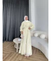 Fuş - Liya Çizgili Yaka Detay Elbise - Sarı