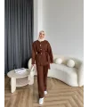 Gold Düğmeli 3 İplik Takım - Kahve