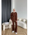 Gold Düğmeli 3 İplik Takım - Kahve