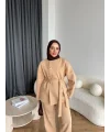Gold Düğmeli 3 İplik Takım - Krem