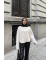 Gold Düğmeli Peluş Hırka - Bej