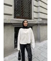 Gold Düğmeli Peluş Hırka - Bej