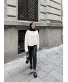 Gold Düğmeli Peluş Hırka - Bej