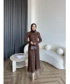 Gold Düğmeli Triko Elbise - Acı Kahve