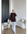 Gülsy Kol Detay Simli Triko Kazak - Kahve