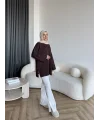 Gülsy Kol Detay Simli Triko Kazak - Kahve