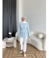 Hen - Piliseli Şifon Bluz - Bebe Mavi