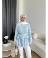Hen - Piliseli Şifon Bluz - Bebe Mavi