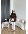 Hen - Piliseli Şifon Bluz - Kahve