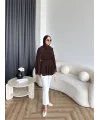 Hen - Piliseli Şifon Bluz - Kahve