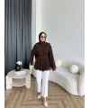 Hen - Piliseli Şifon Bluz - Kahve
