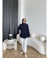 Hen - Piliseli Şifon Bluz - Lacivert